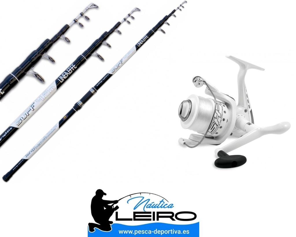 Combo Surfcasting Telescópico Caña Long Beach, Carrete Nightfall y Nylon